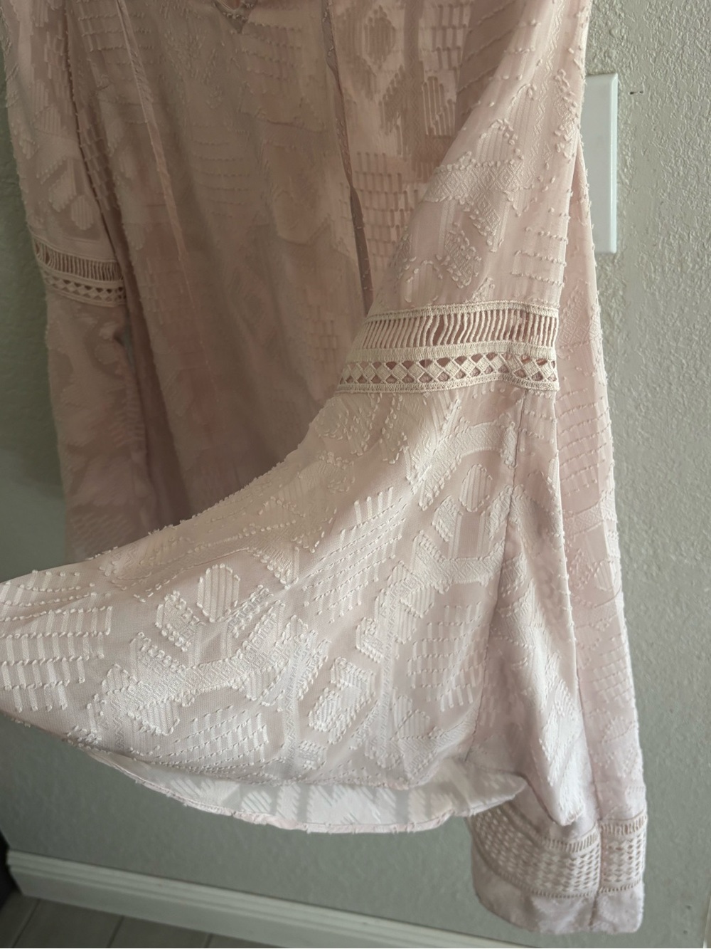 Anthropologie Blush Pink Lace-Trim Bell-Sleeve Dress - Picture 5 of 6